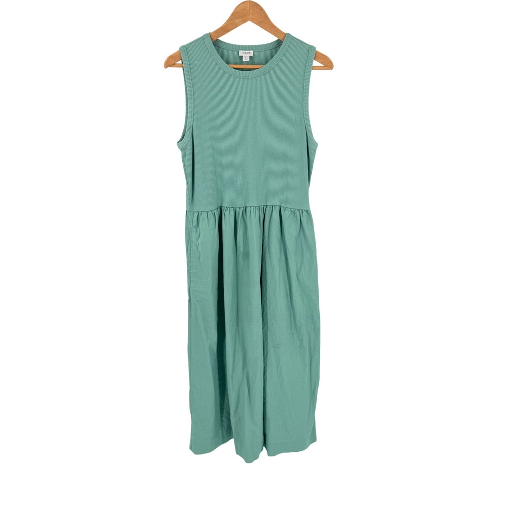 J. Crew Mixed Media Ribbed Maxi Dress Sage Green Large Sleeveless Cotton Granola